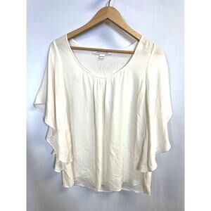 DIANE VON FURSTENBERG DVF Batwing Sleeve Scoop Silk Blouse Ivory Size S
